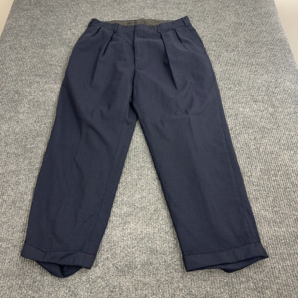 Vintage Polo Ralph Lauren Pants Mens 34x27 Navy Blue Wool Pleated Cuffed